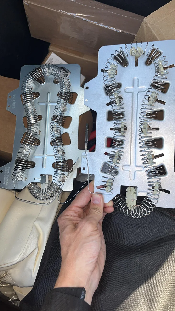 Dryer heating assemblies, side by side.